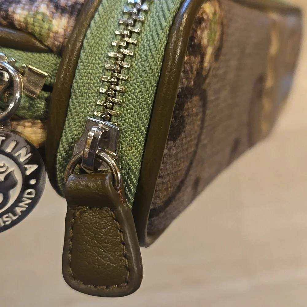 Spartina 449 Double Zipper Lime Green/Brown Patterned Mini Travel Bag/Case